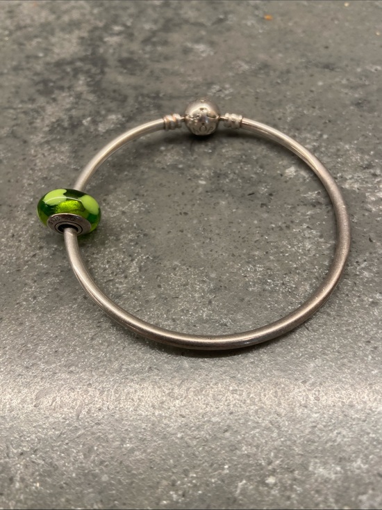 Pandora Jewelry - Bundle: Pandora Silver Bangle Bracelet with Green Glass Charm